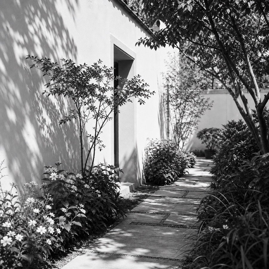 Black and white category garden path
